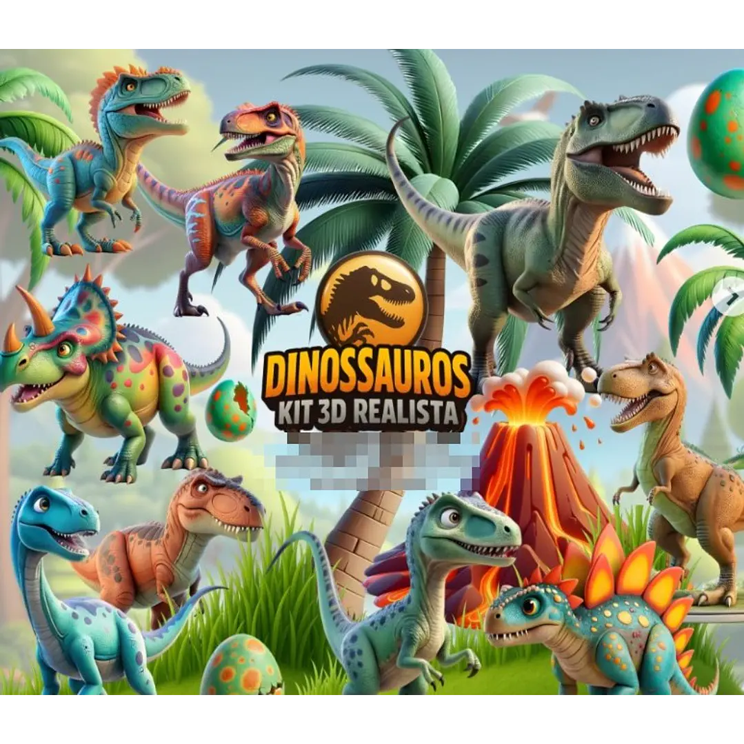 Kit Digital Jurassic Parque Dinossauro em Png 1