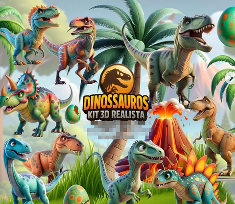 Kit Digital Jurassic Parque Dinossauro em Png