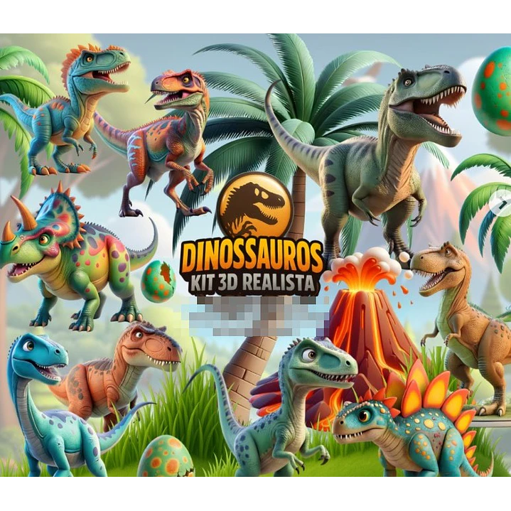 Kit Digital Jurassic Parque Dinossauro em Png 1