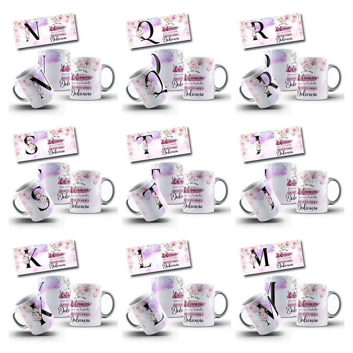 26 Artes para Caneca Alfabeto Floral Enfermeira Arquivo Editável  1