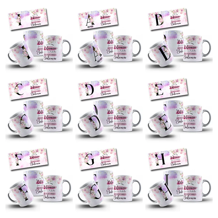 26 Artes para Caneca Alfabeto Floral Enfermeira Arquivo Editável  2