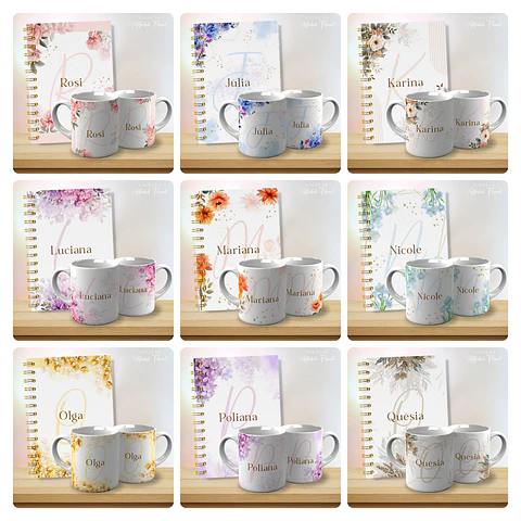 53 Artes para Caneca Alfabeto Floral Arquivo Editável 