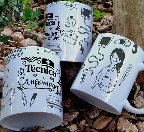 3 Artes Caneca Tecnico de Enfermagem Arquivo Editável 