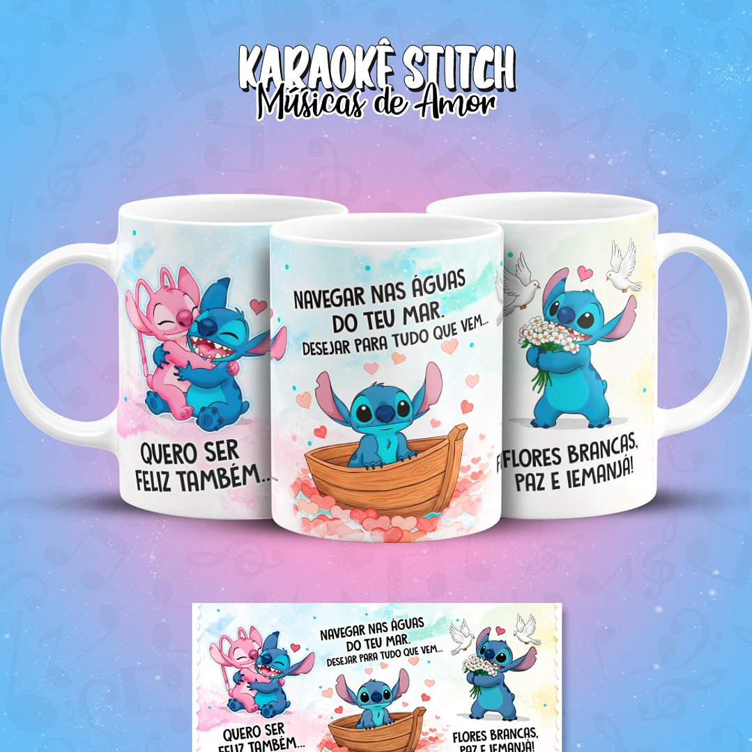 11 Artes para Caneca Karaokê Stitch Músicas de Amor Arquivo em Png  5