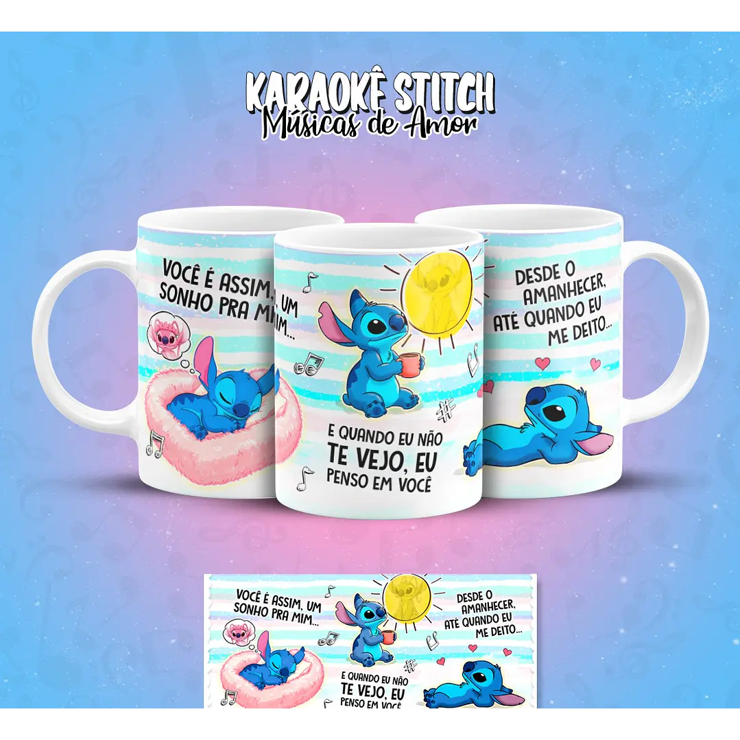 11 Artes para Caneca Karaokê Stitch Músicas de Amor Arquivo em Png  8