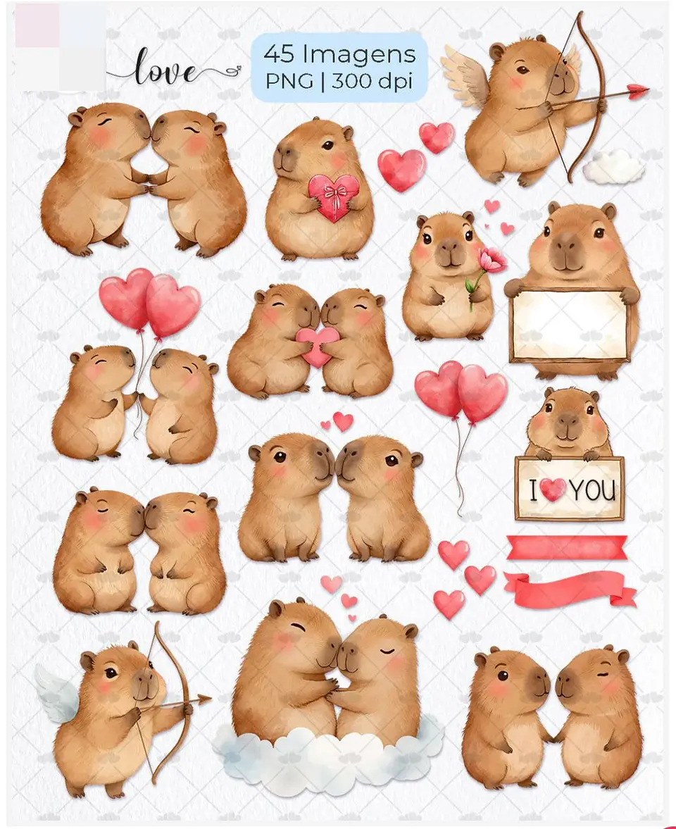 Kit Digital Capivara Apaixonada Dia dos Namorados Png   7