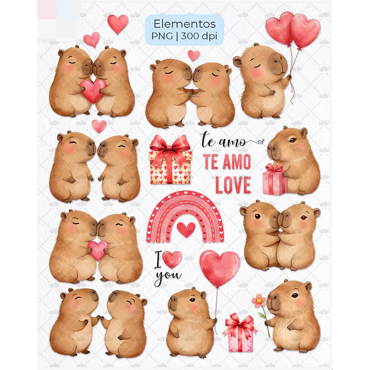 Kit Digital Capivara Apaixonada Dia dos Namorados Png   8