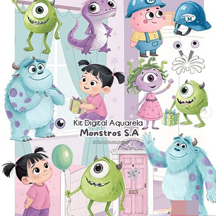 Kit Digital Monstros SA Aquarela Arquivo em Png