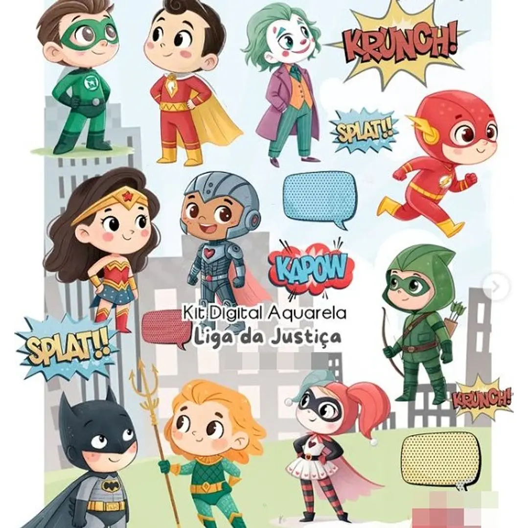 Kit Digital Liga da Justiça Aquarela Arquivo em Png  1