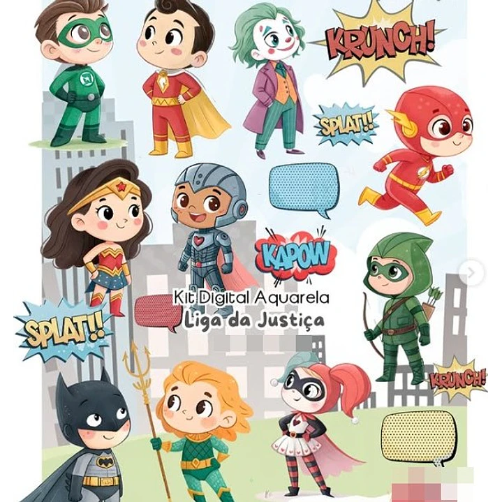 Kit Digital Liga da Justiça Aquarela Arquivo em Png  1