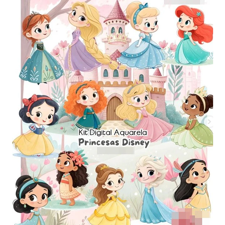 Kit Digital Princesas da Disney Aquarela Arquivo em Png 1