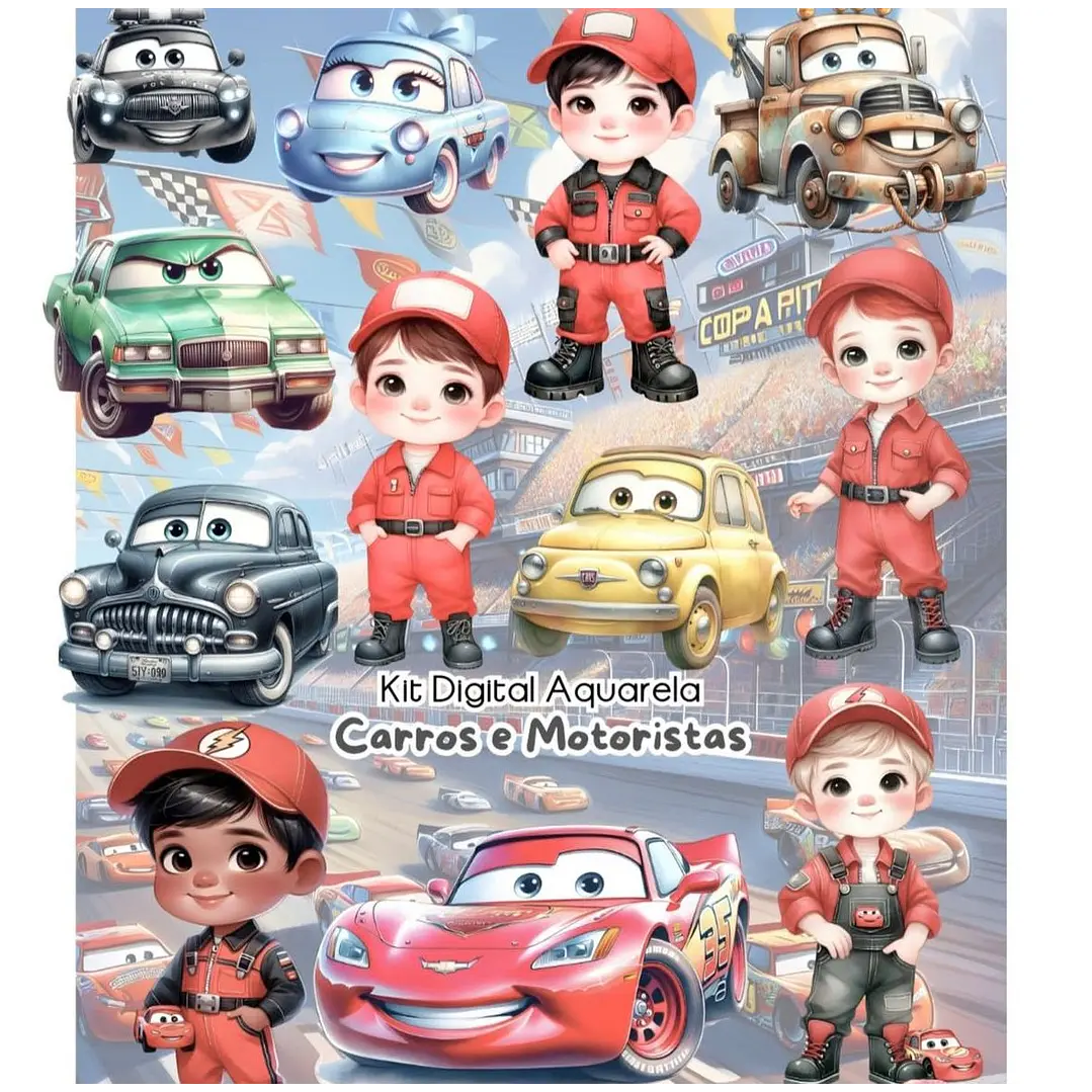 Kit Digital Carros da Disney Aquarela Arquivo em Png  1