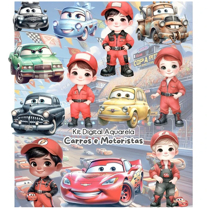 Kit Digital Carros da Disney Aquarela Arquivo em Png 1