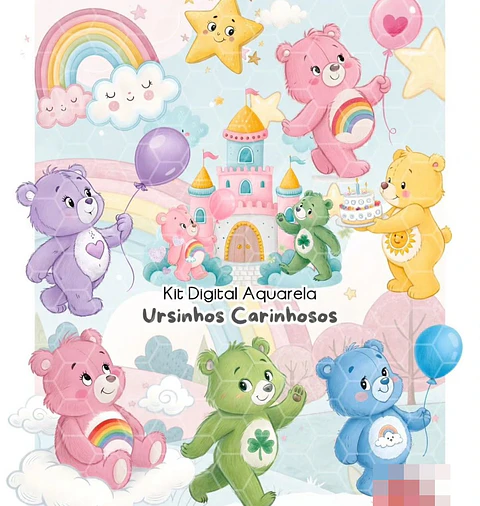 Kit Digital Ursinhos Carinhosos Aquarela Arquivo em Png 