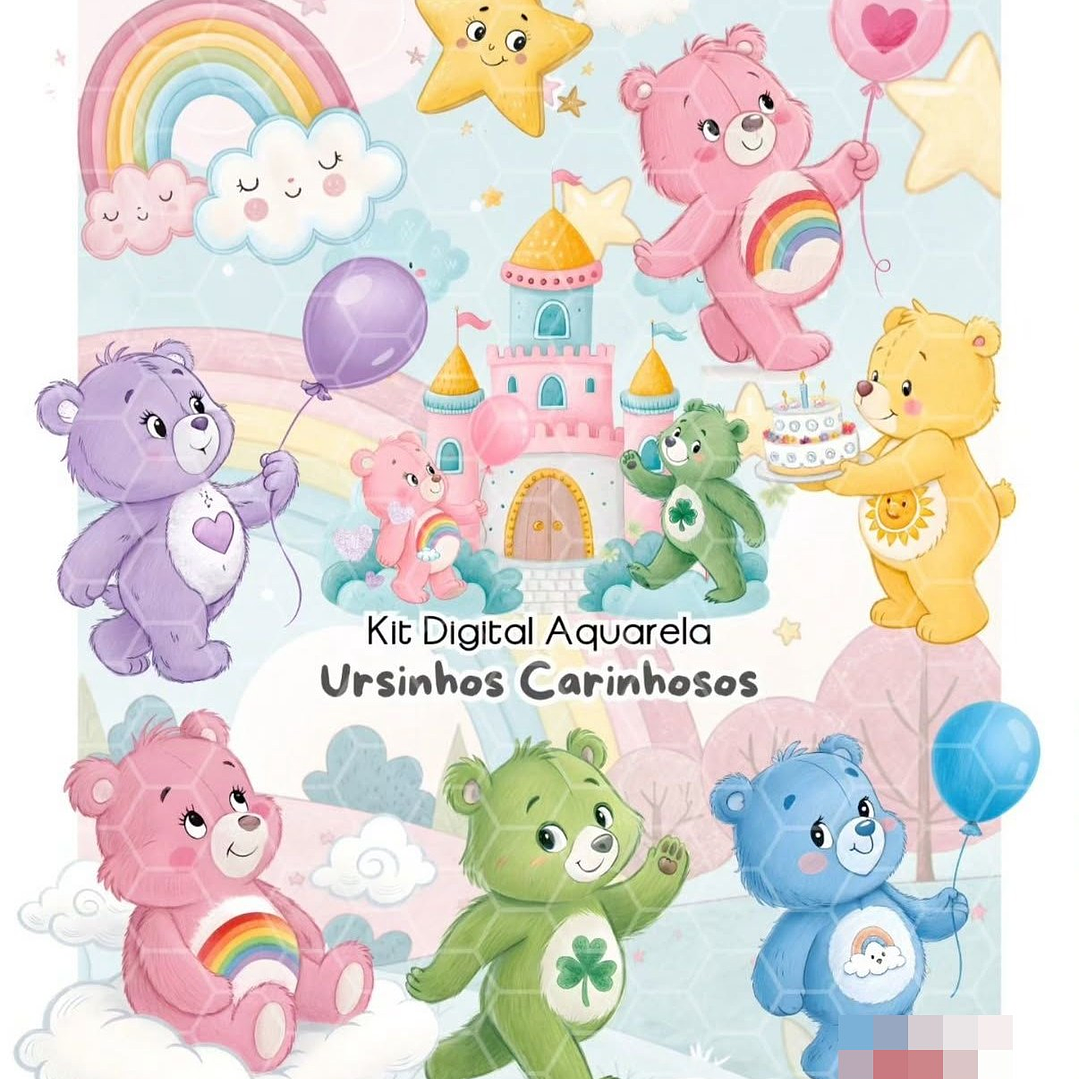 Kit Digital Ursinhos Carinhosos Aquarela Arquivo em Png  1