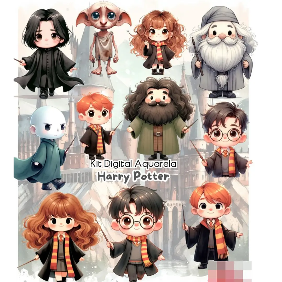 Kit Digital Harry Potter Aquarela Arquivo em Png  1