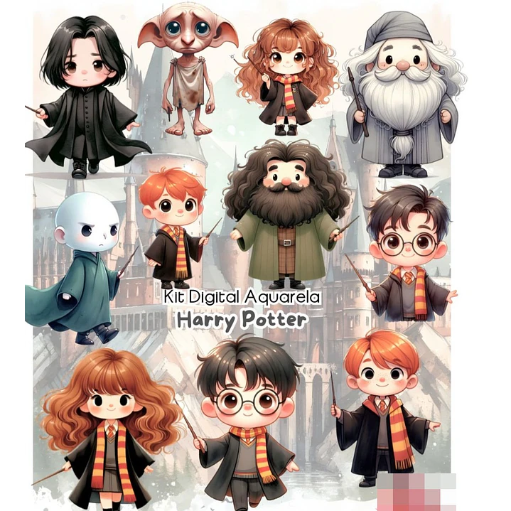 Kit Digital Harry Potter Aquarela Arquivo em Png  1
