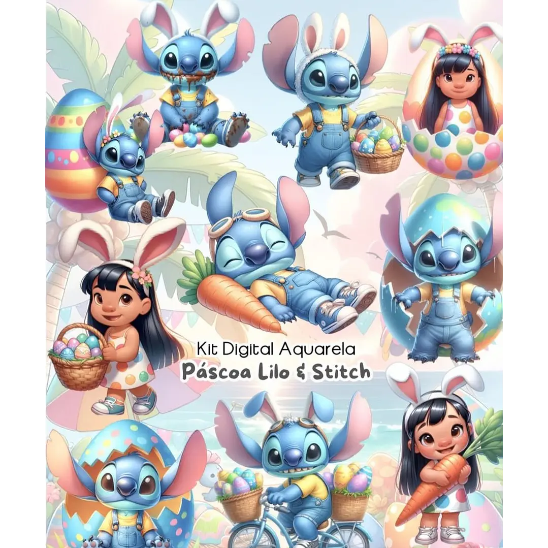 Kit Digital Páscoa Stitch Arquivo em Png  1
