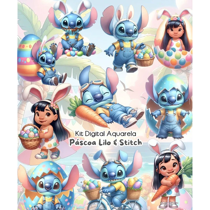 Kit Digital Páscoa Stitch Arquivo em Png  1