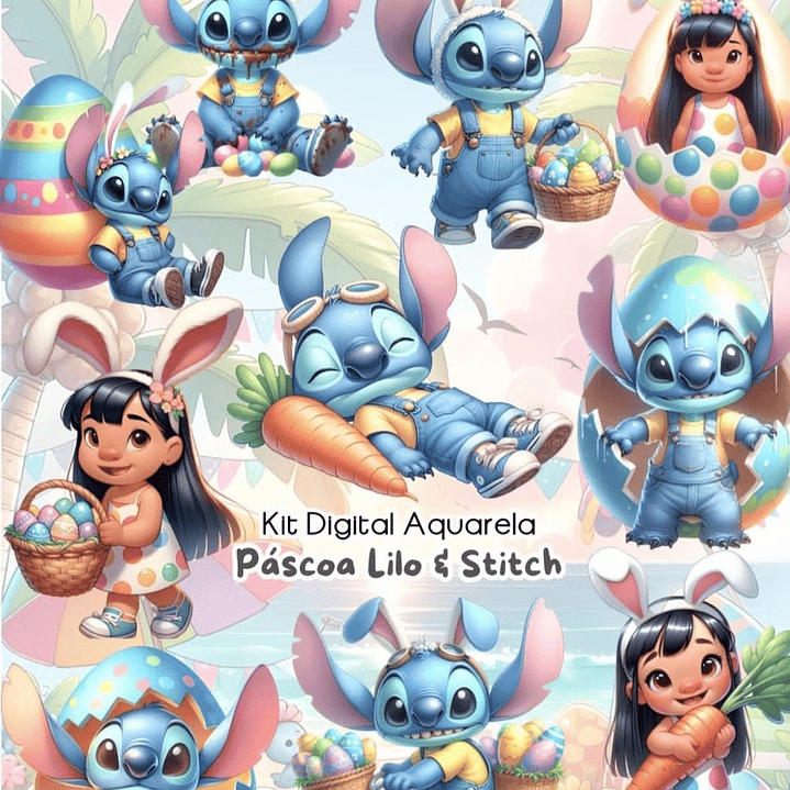 Kit Digital Páscoa Stitch Arquivo em Png  1