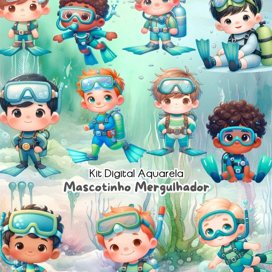Kit Digital Mergulhador e Mergulhadora Arquivo em Png  2