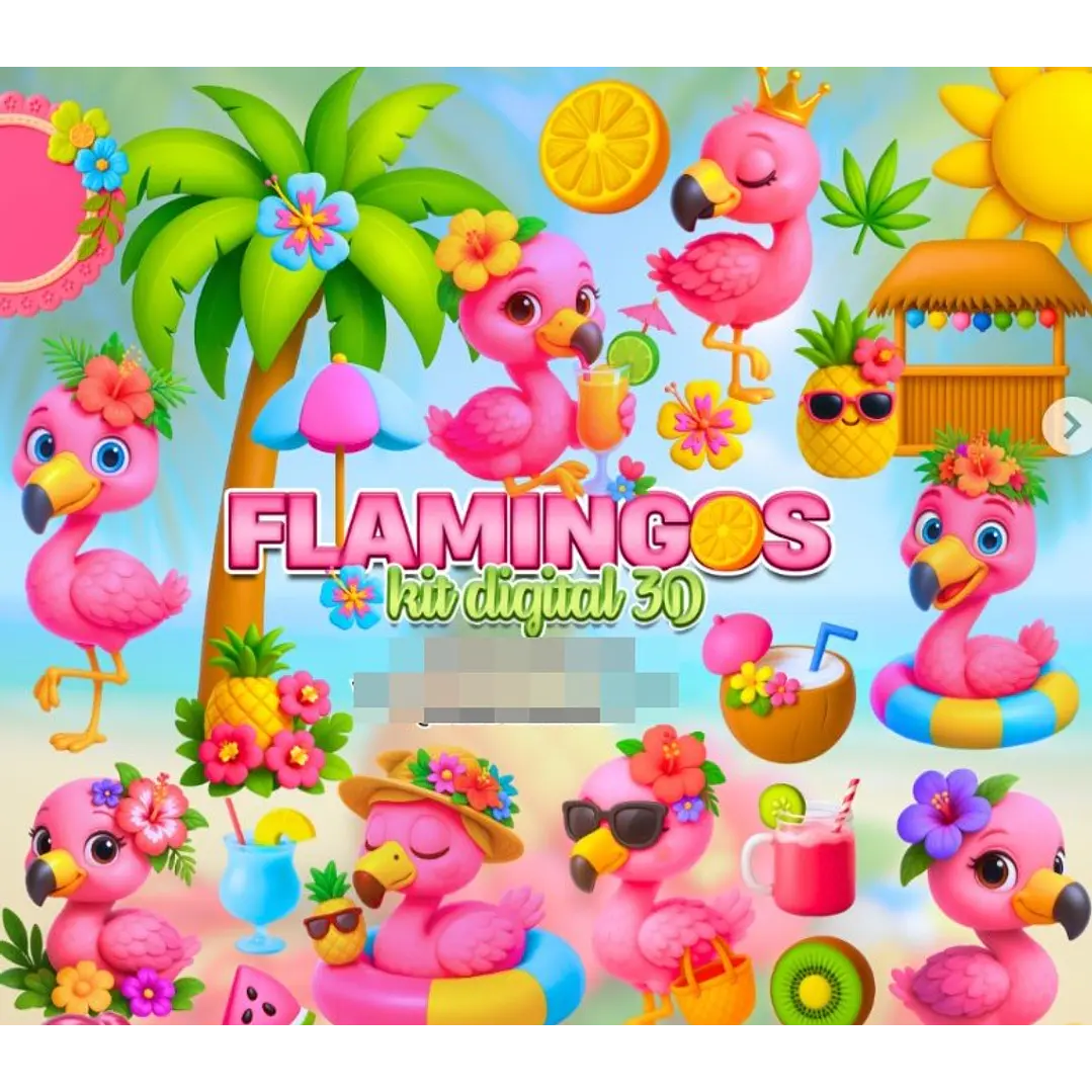 Kit Digital Flamingos Arquivo em Png 1