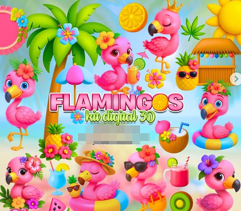 Kit Digital Flamingos Arquivo em Png