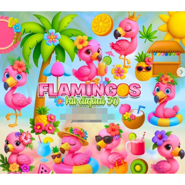 Kit Digital Flamingos Arquivo em Png 1