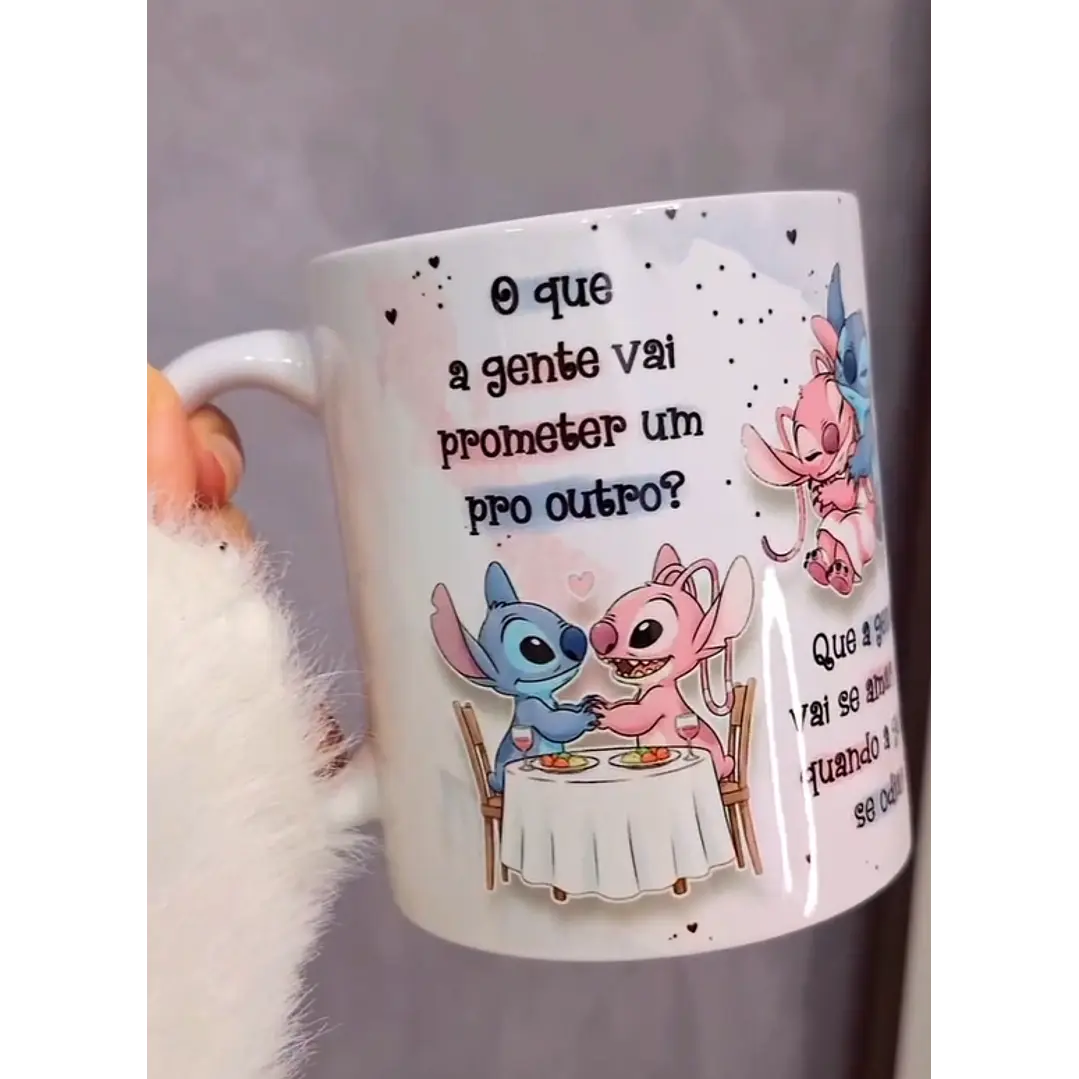 Arte Caneca O que a Gente Vai Prometer Um Para o Outro Stitch e Angel Arquivo em Jpg 1