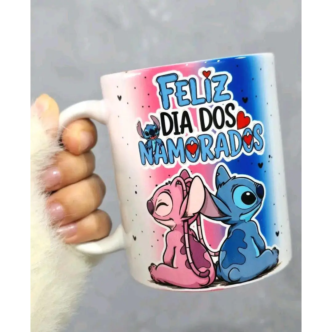 Arte Caneca Feliz dia dos Namorados Stitch e Angel Arquivo em Jpg 1