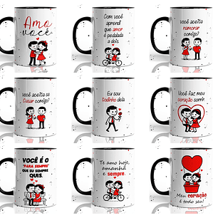 12 Artes para Caneca Dia dos Namorados Bonequinhos Apaixonados Minimalista Arquivo em Jpg