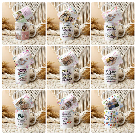 20 Artes para Caneca Dia dos Avós com Foto Arquivo Editável 