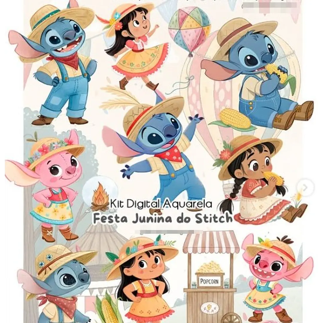 Kit Digital Festa Junina Stitch em Png  1
