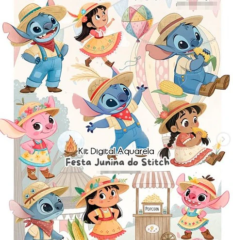 Kit Digital Festa Junina Stitch em Png 