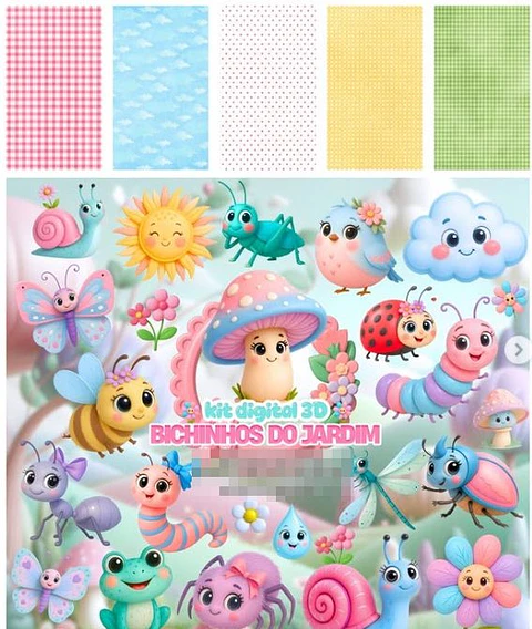 Kit Digital Bichinhos no Jardim em Png  