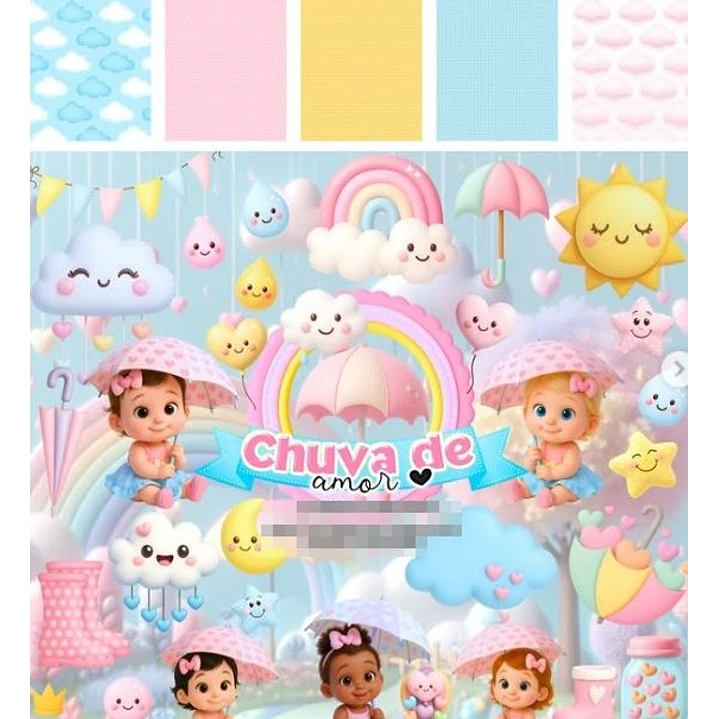 Kit Digital Chuva de Amor em Png 1