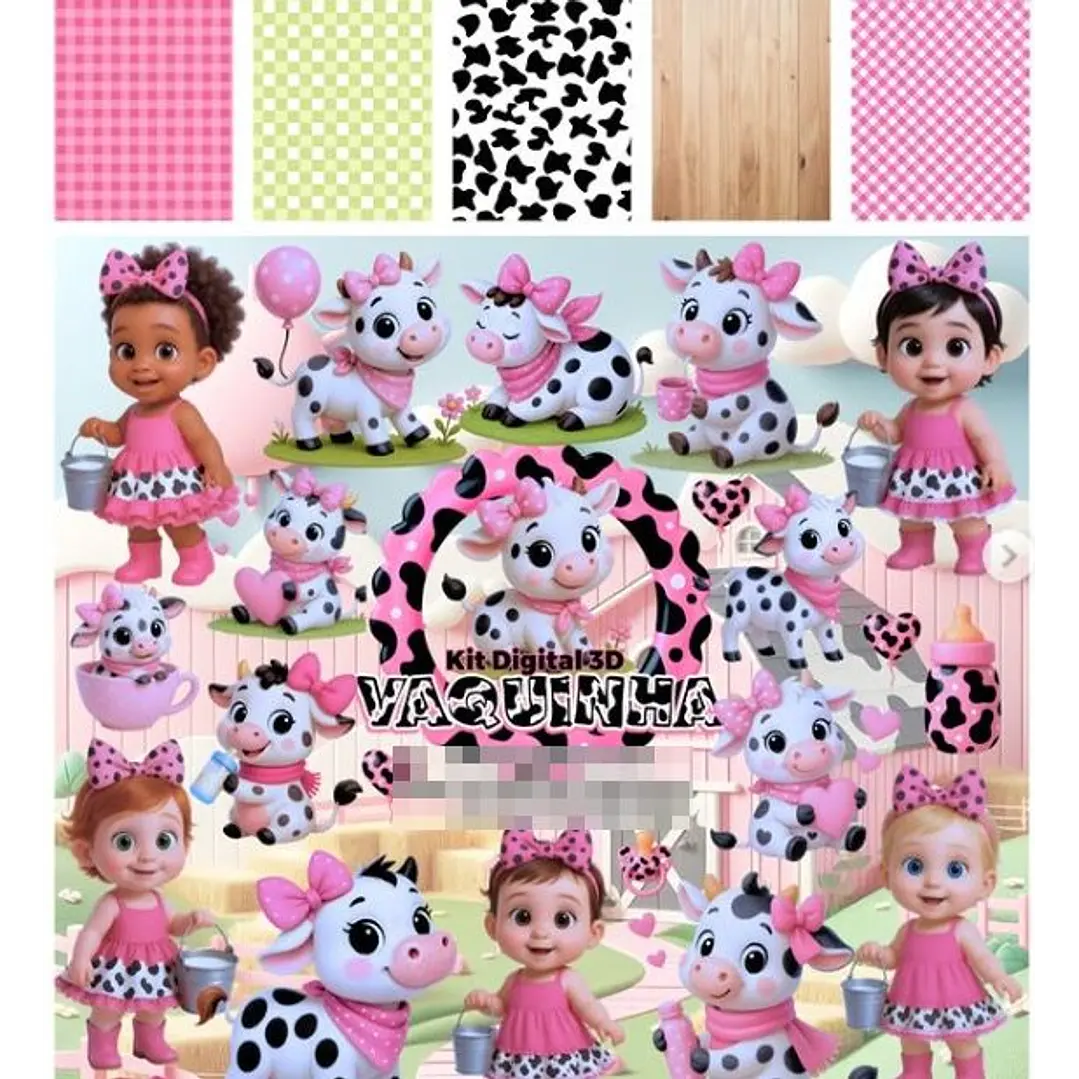 Kit Digital Vaquinha Rosa em Png  1