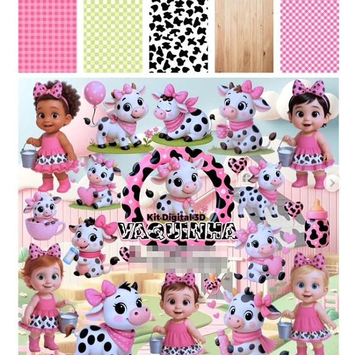 Kit Digital Vaquinha Rosa em Png  1