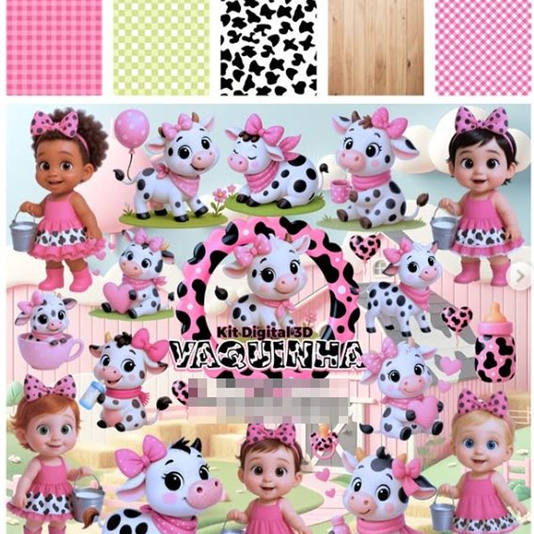 Kit Digital Vaquinha Rosa em Png  1