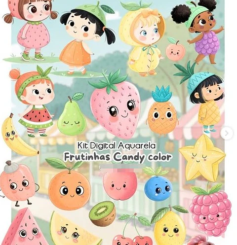 Kit Digital Frutinhas Candy em Png 