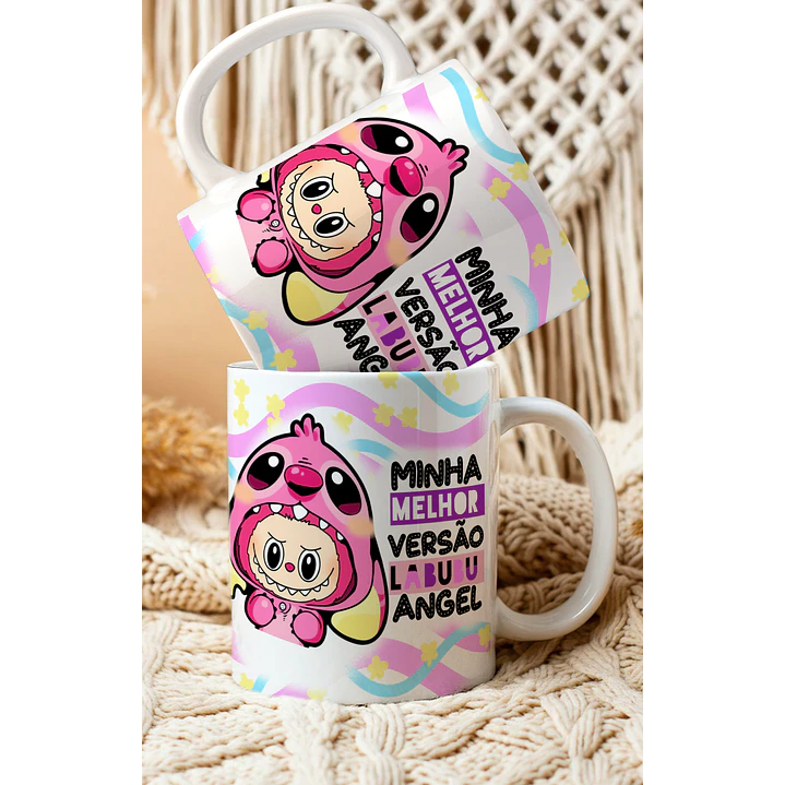 2 Artes para Caneca Labubu versão Stitch e Angel Arquivo em Png 1