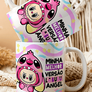 2 Artes para Caneca Labubu versão Stitch e Angel Arquivo em Png