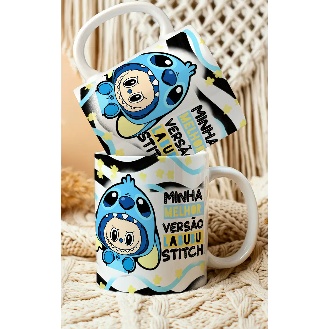 2 Artes para Caneca Labubu versão Stitch e Angel Arquivo em Png 2