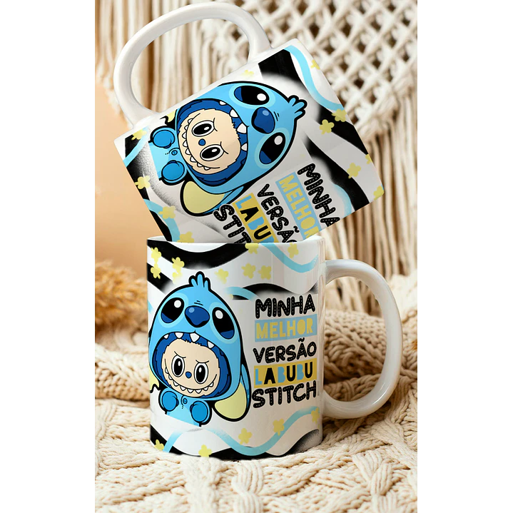 2 Artes para Caneca Labubu versão Stitch e Angel Arquivo em Png 2