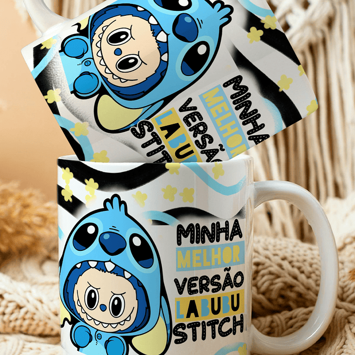 2 Artes para Caneca Labubu versão Stitch e Angel Arquivo em Png 2