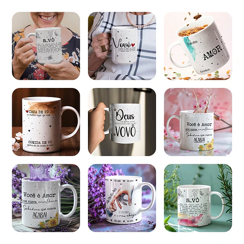 21 Artes para Caneca Dia dos Avós Amor de Avós Arquivo editável 