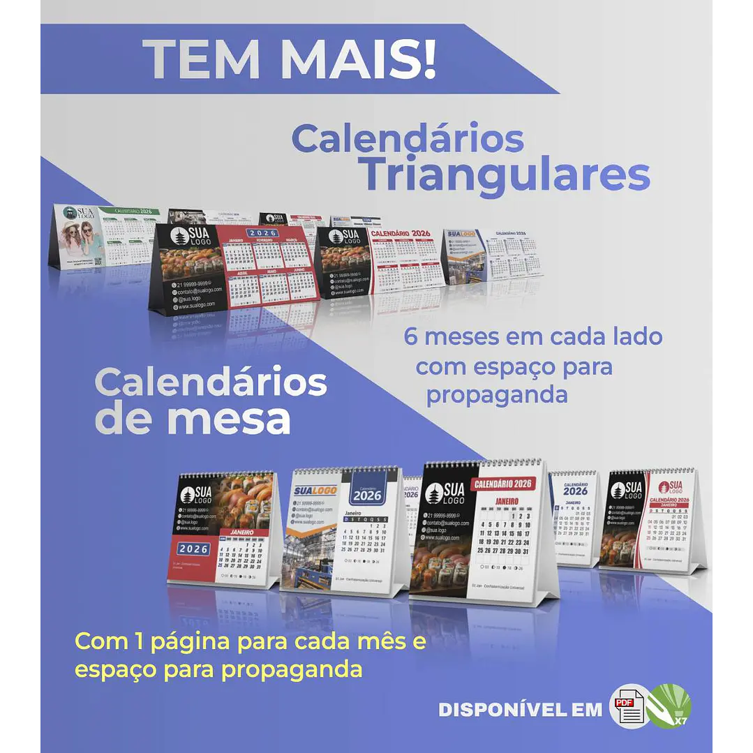Calendário 2026 Arquivos Editáveis Diversos Modelos PDF e Corel Draw 3