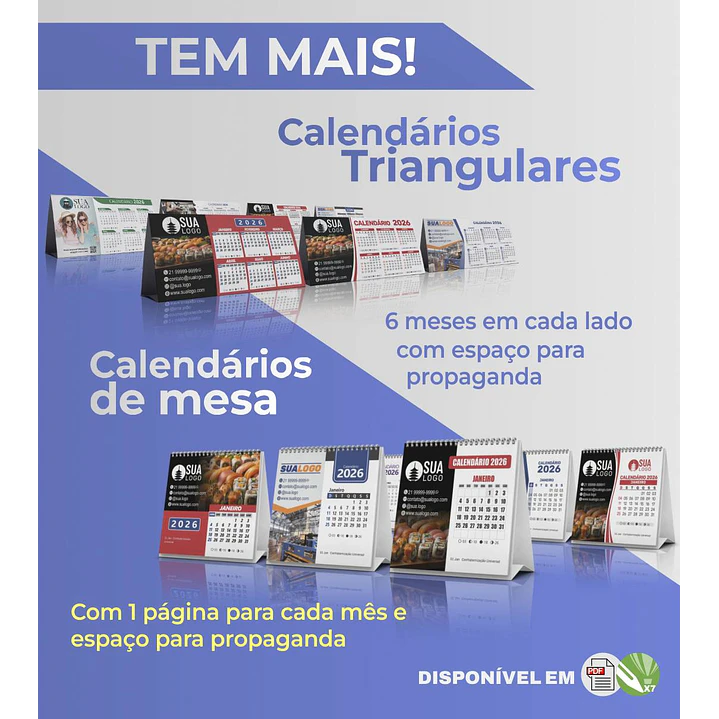 Calendário 2026 Arquivos Editáveis Diversos Modelos PDF e Corel Draw 3