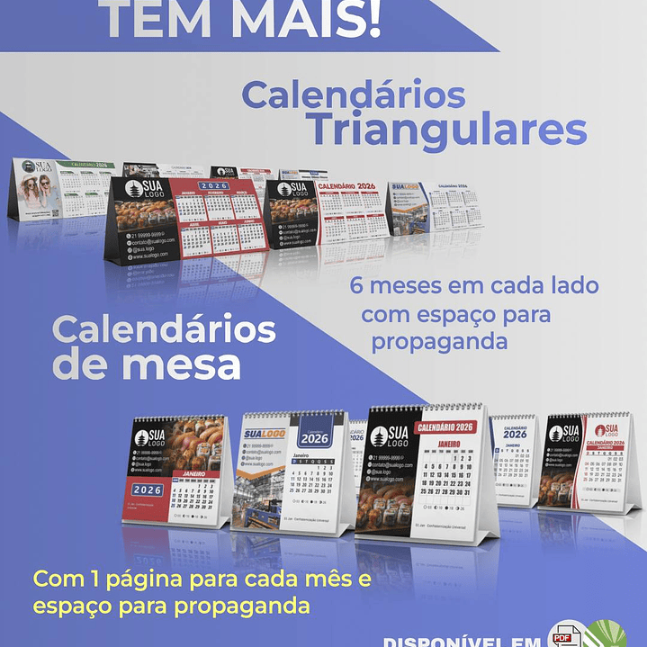 Calendário 2026 Arquivos Editáveis Diversos Modelos PDF e Corel Draw 3
