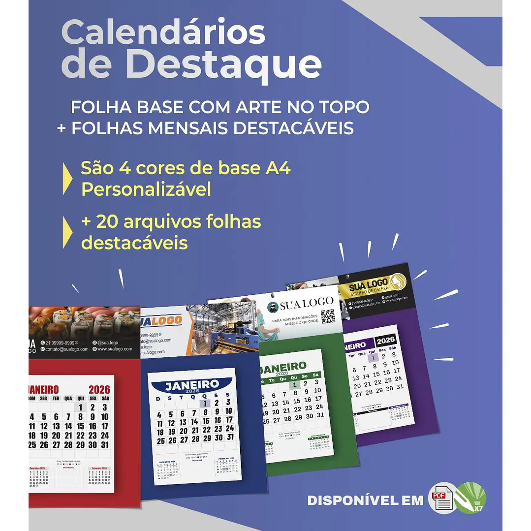 Calendário 2026 Arquivos Editáveis Diversos Modelos PDF e Corel Draw 4